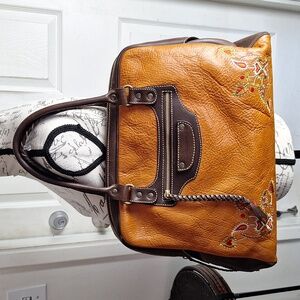 Francesco Biasa Brown Genuine Leather Satchel Gold Hardware